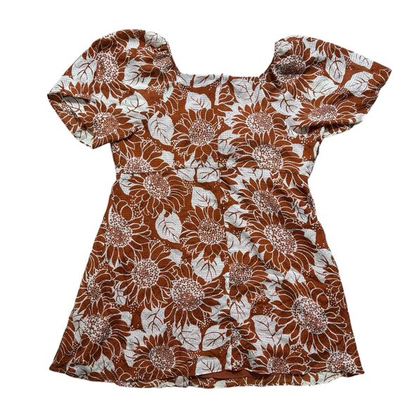 Madewell Dress Sz 14P Orange 100% Silk Floral Mini Tie Button Front Cottage Core - Picture 3 of 8